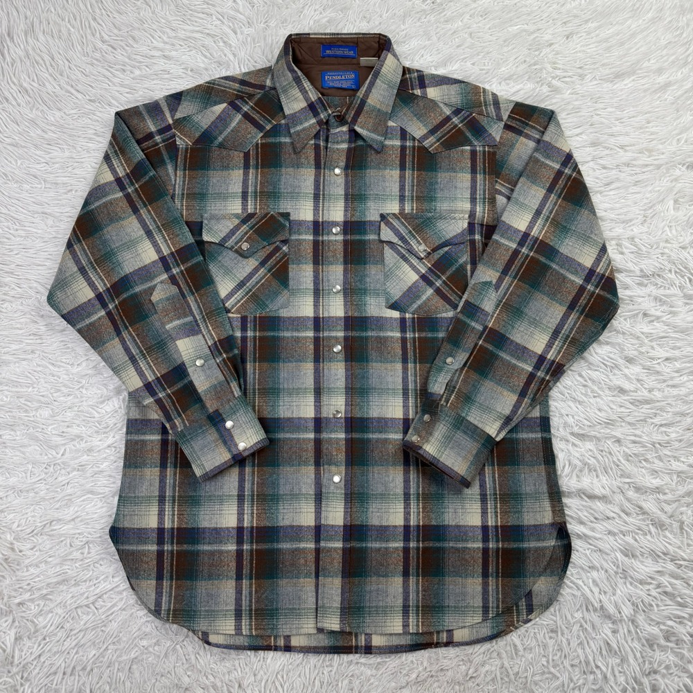 VTG Pendleton Shirt Mens Large Green Plaid High Grade Western Wear Pearl Snap L